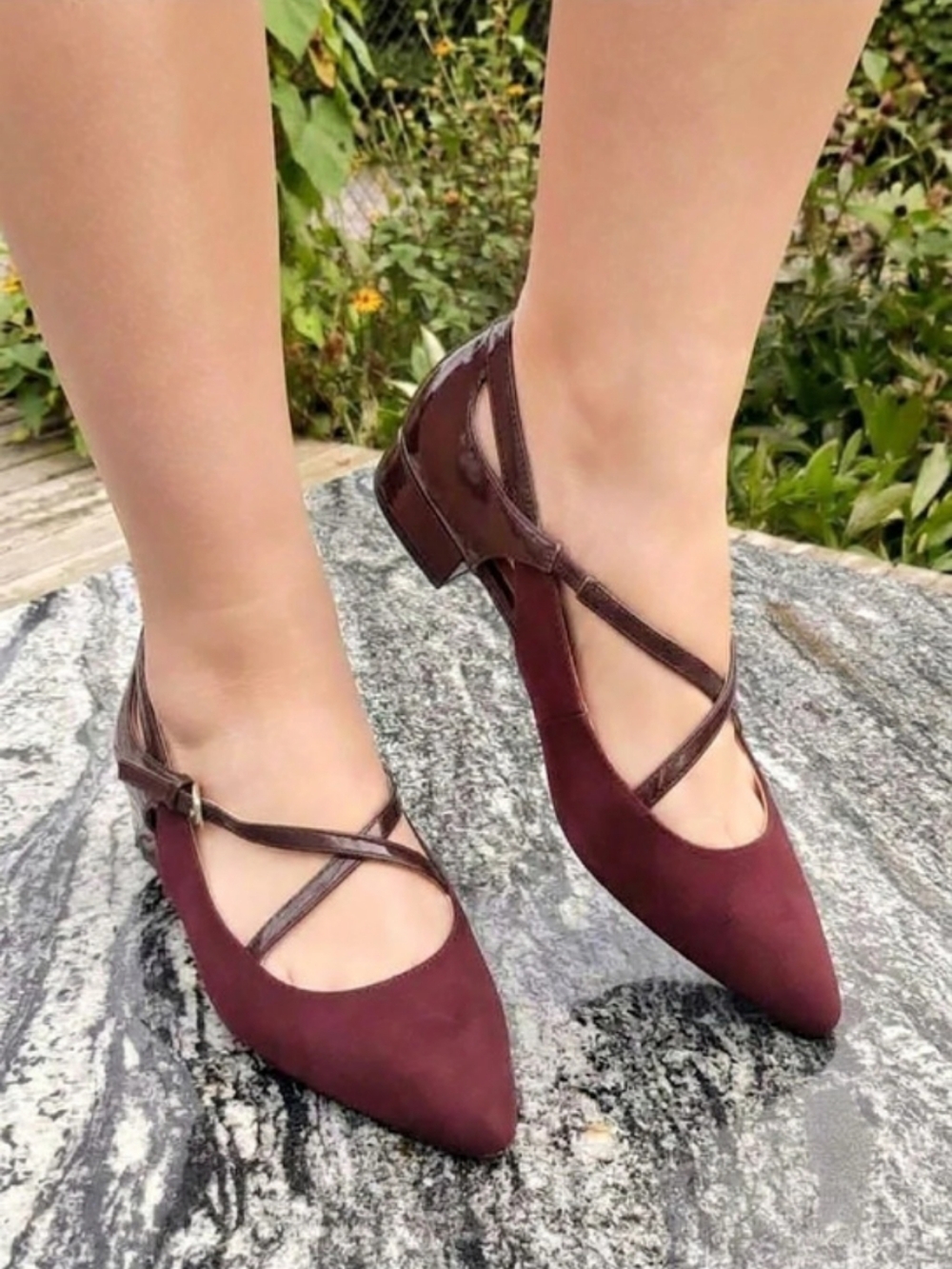 NINE WEST🍷BURGUNDY Pointed Toe Mary Jane Heels Great Condition Sz 7B